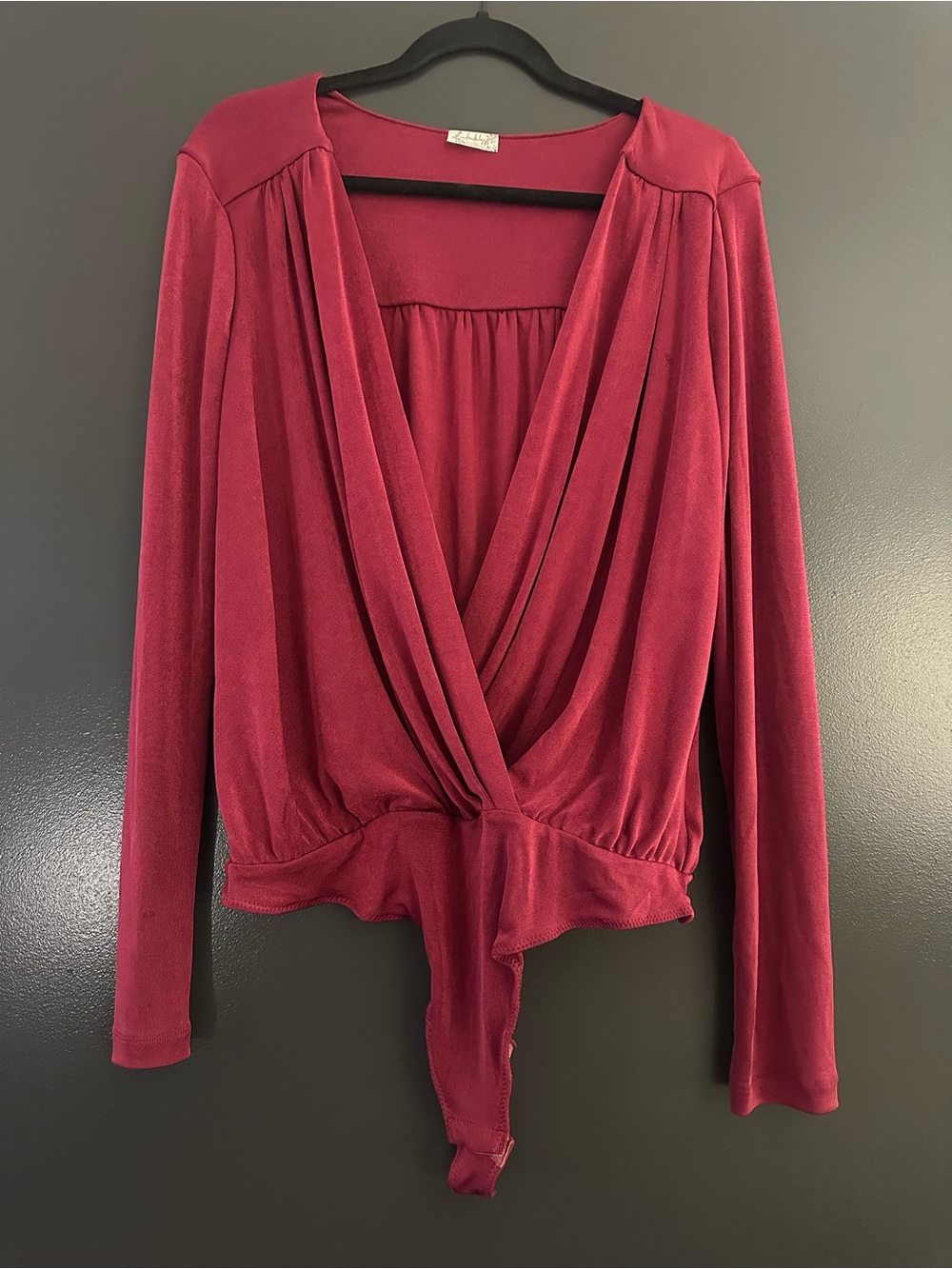 Free People Deep Red Draped Long Sleeve Bodysuit
